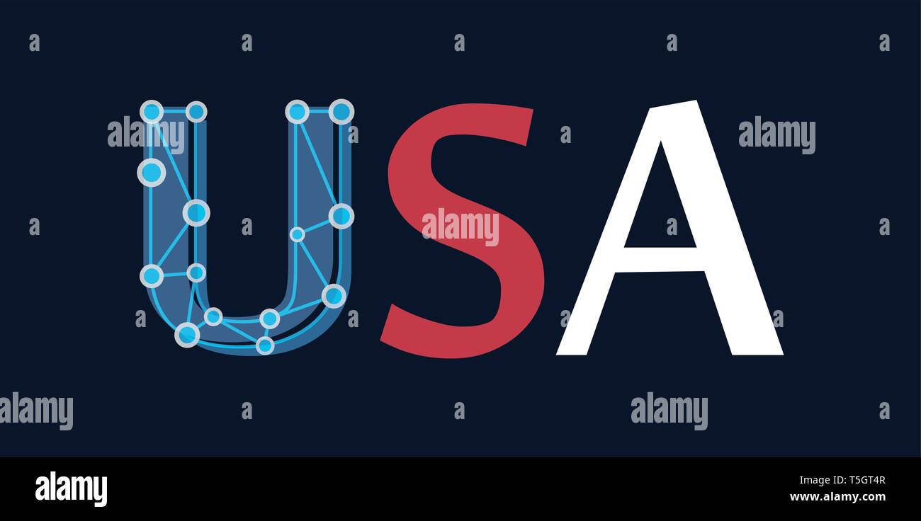 United States of America - USA label in colors of national flag ...