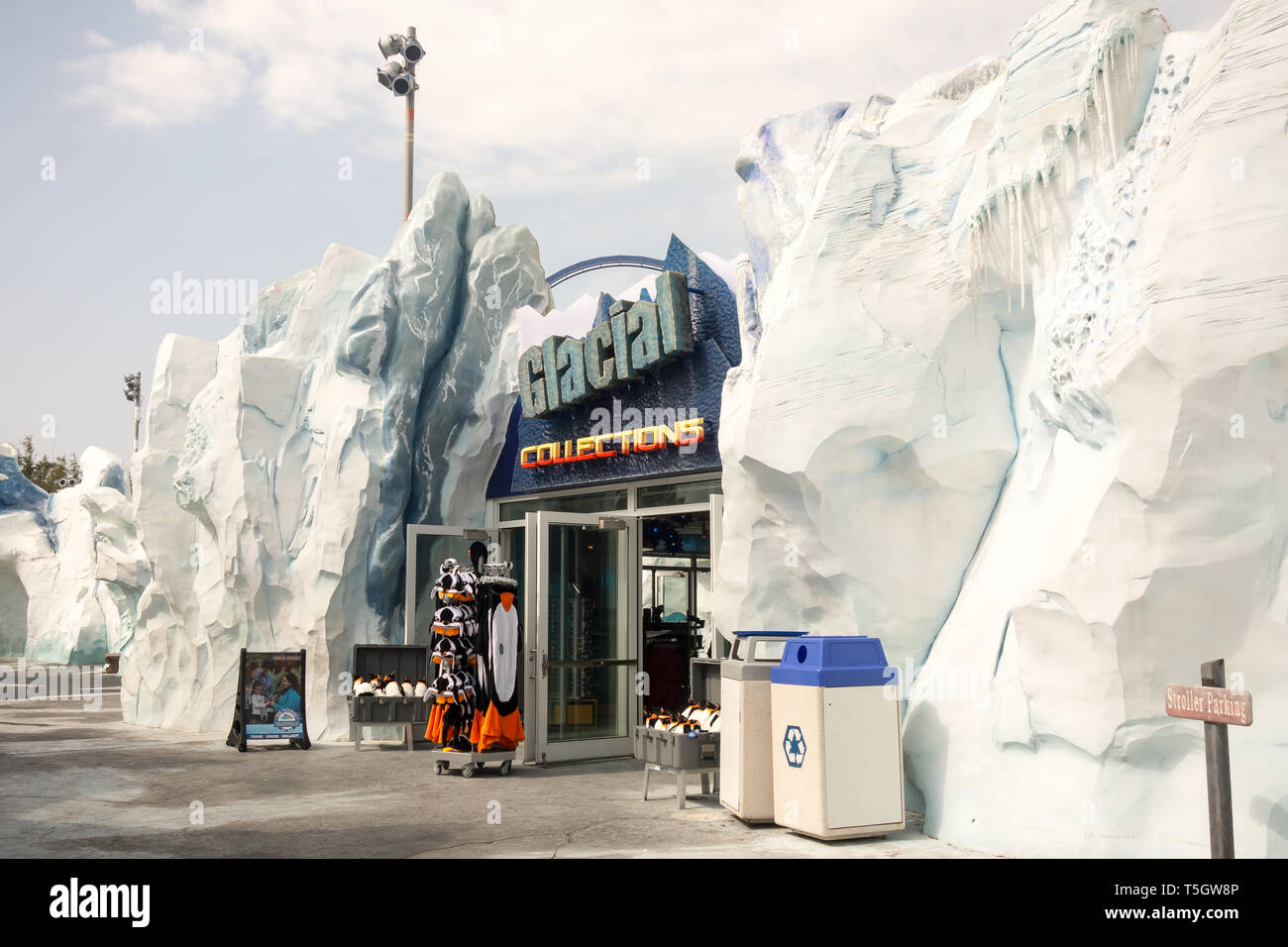 A souvenir shop called Glacial Collections at Seaworld in Orlando, Florida. Stock Photo