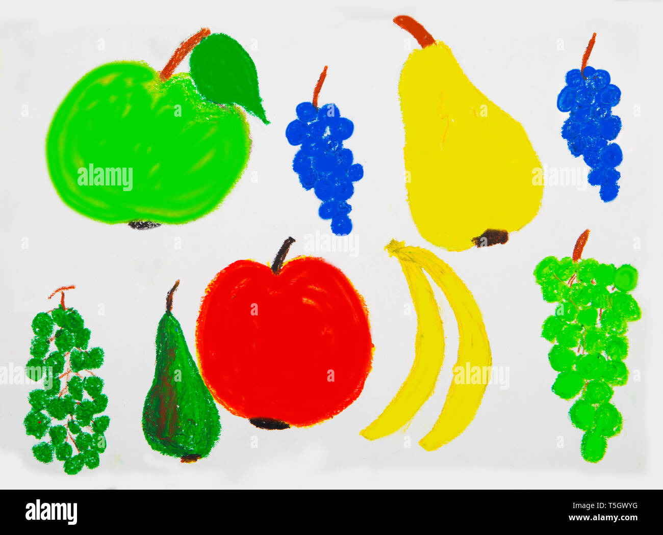 Children's painting of various fruits Stock Photo