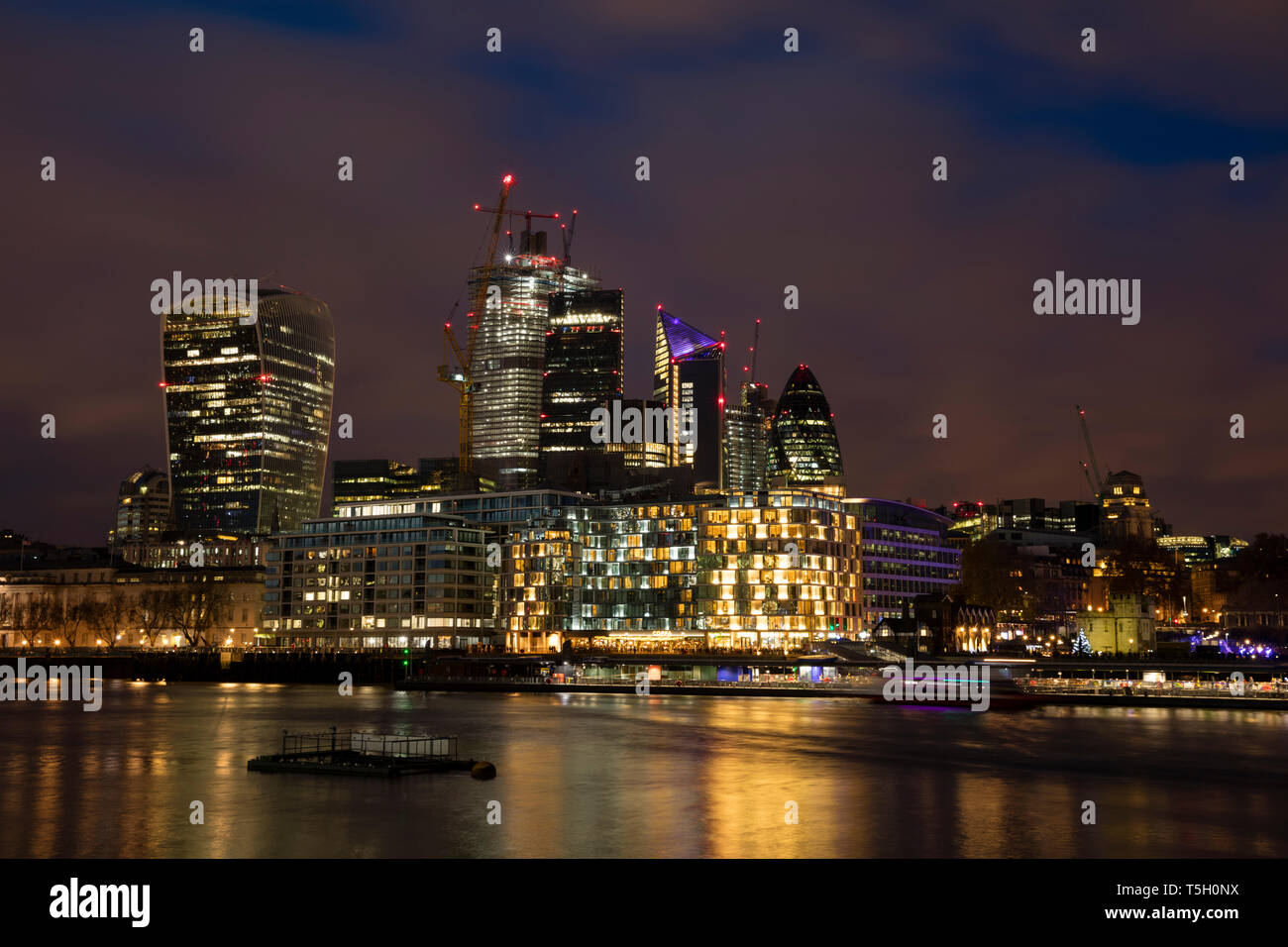 United Kingdom, England, London, Skyline, River Thames at night Stock ...