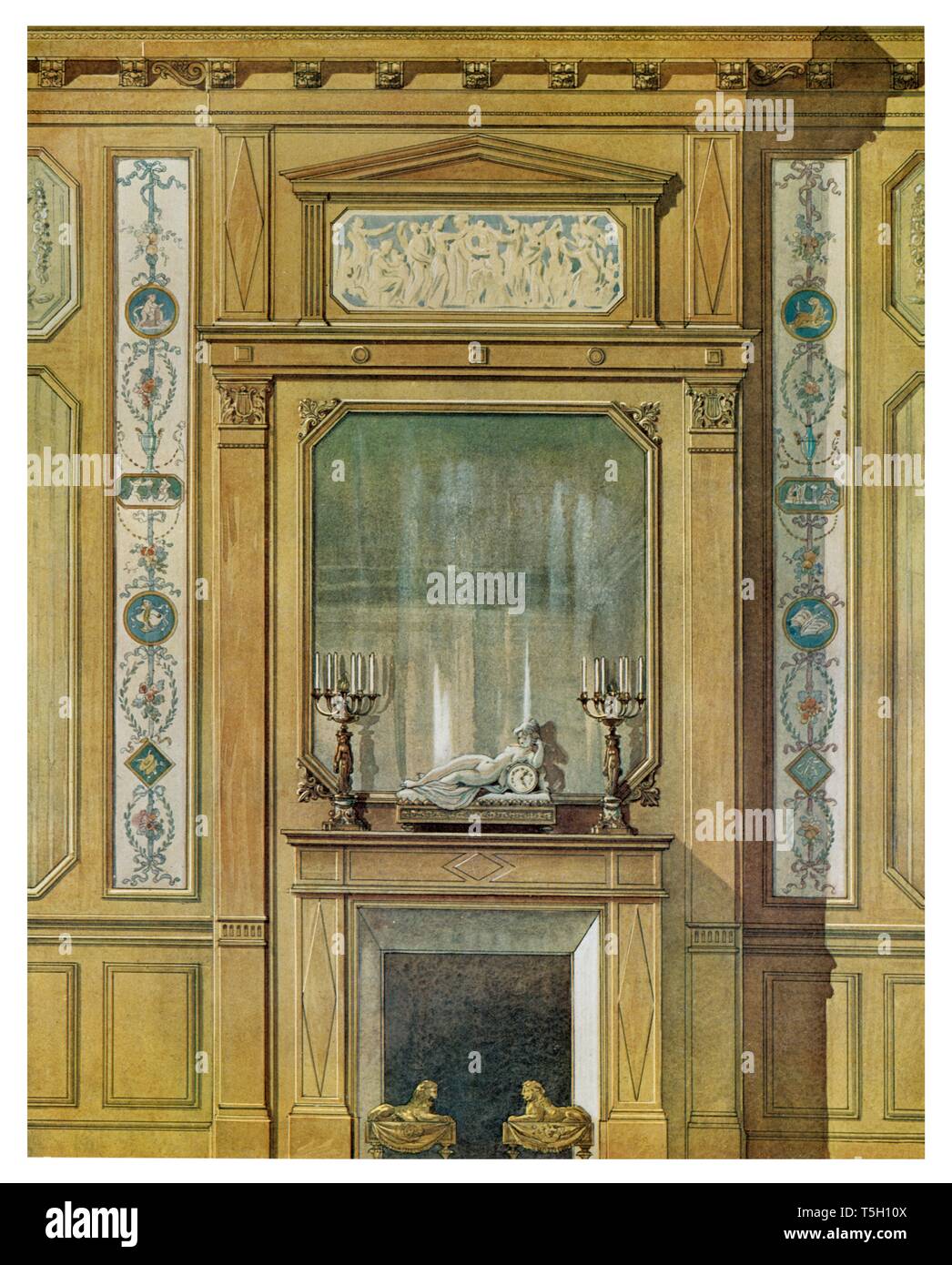 Boudoir Lounge Fireplace Mantel And Mirror Vintage Illustration