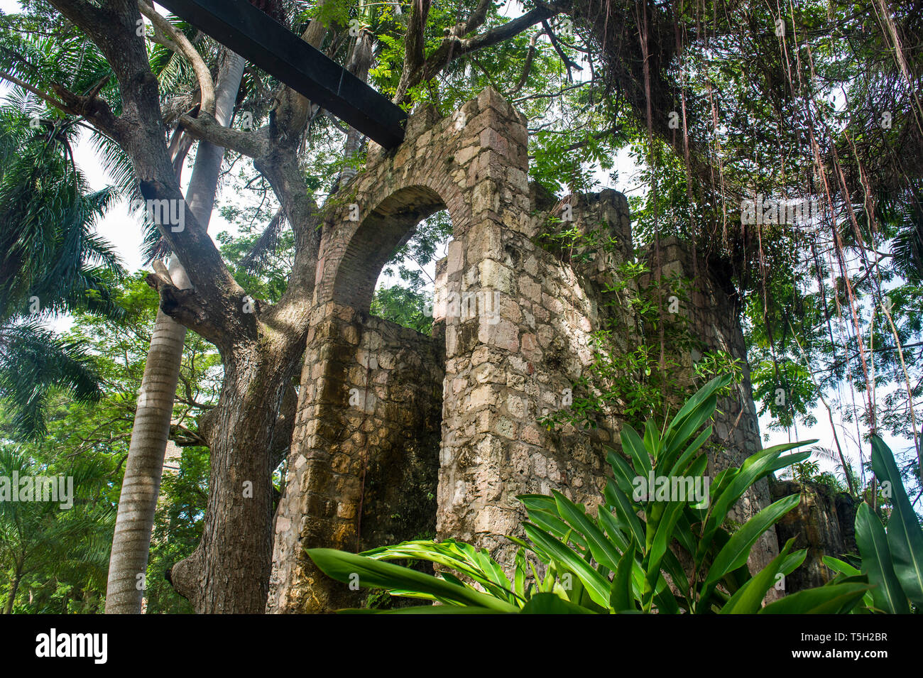 Jamaica, Montego Bay, Old sugar mill waterwheel Stock Photo