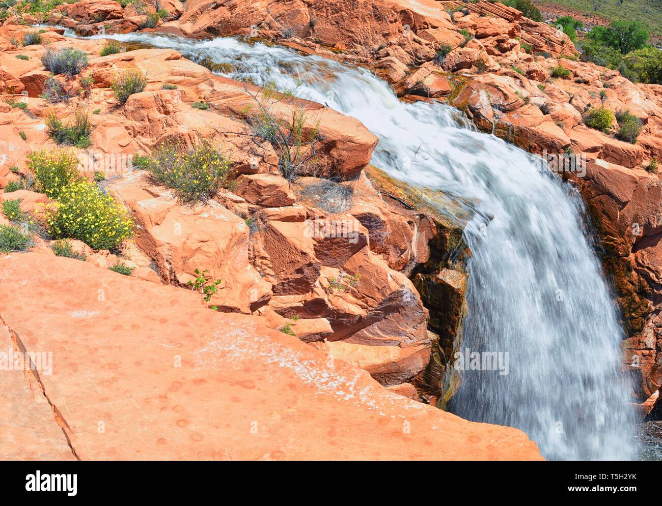 Views of Waterfalls at Gunlock State Park Reservoir Falls, In Gunlock