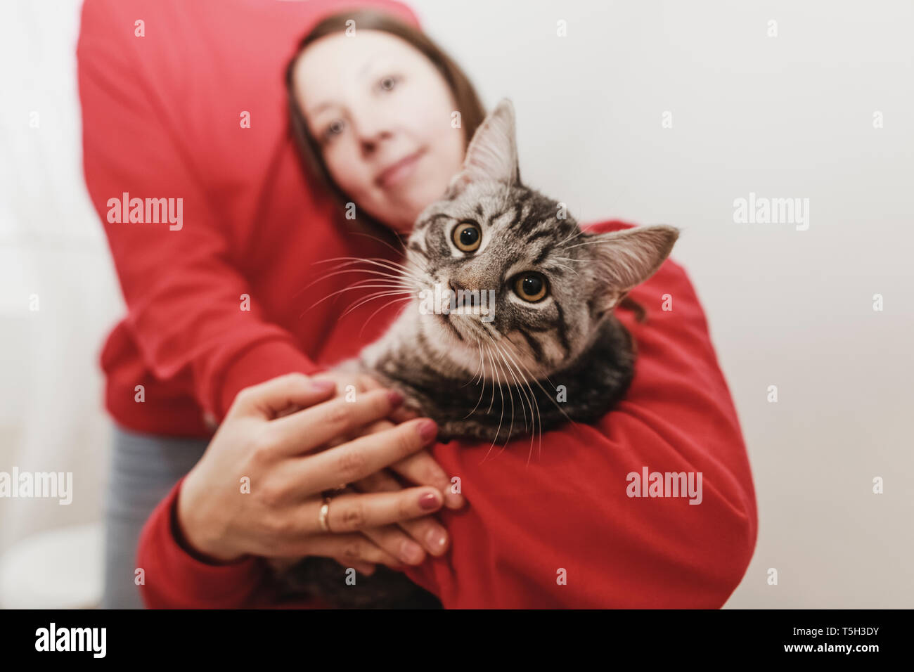 Homosexual couple with tomcat Stock Photo