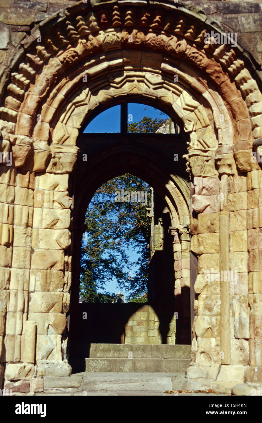 Carved stone arch.Jedburgh Abbey,Scotland Stock Photo