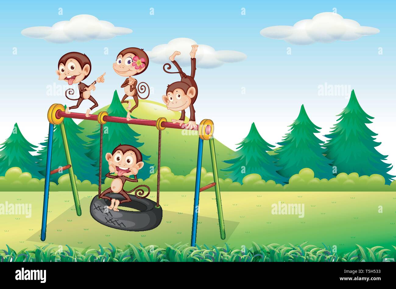 Monkey playing at playground illustration Stock Vector Image & Art - Alamy