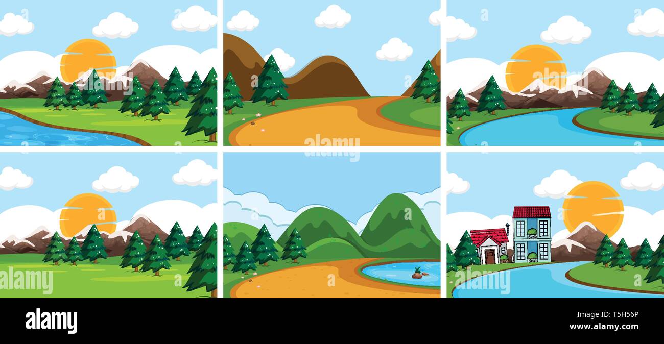 Set of nature landscape illustration Stock Vector Image & Art - Alamy