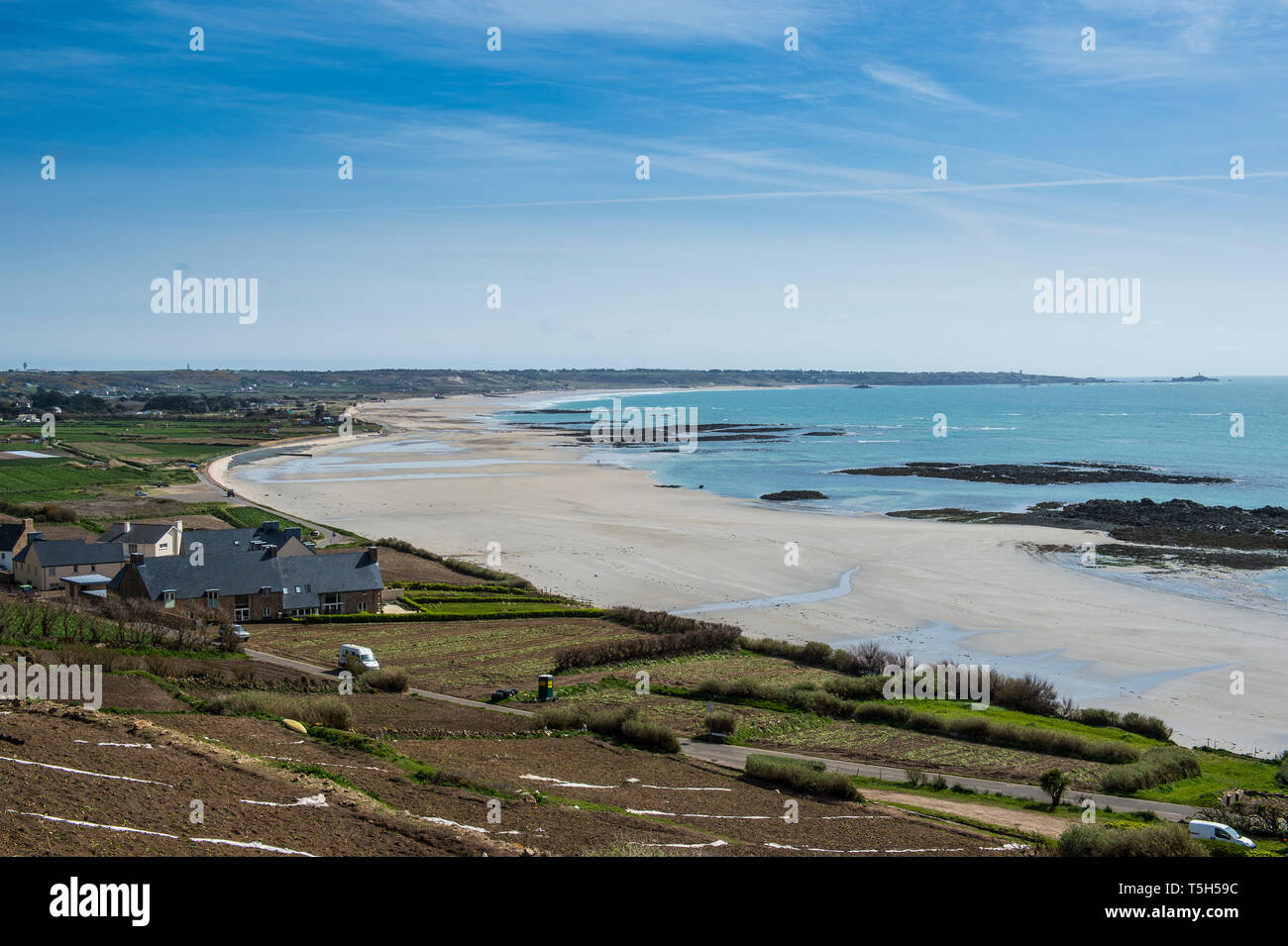 United Kingdom, Channel islands, Jersey, overlook over St. Ouens bay Stock Photo
