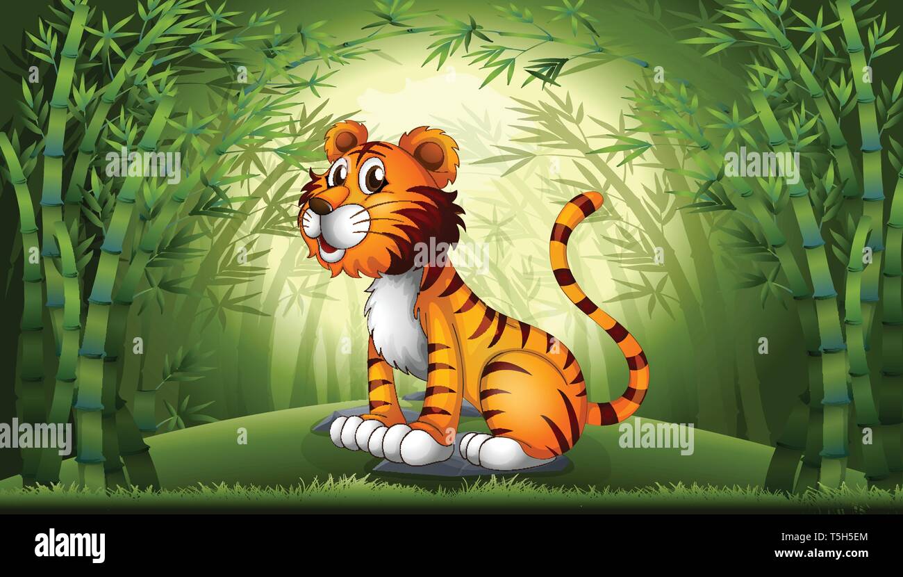 Tiger in the bamboo forest illustration Stock Vector