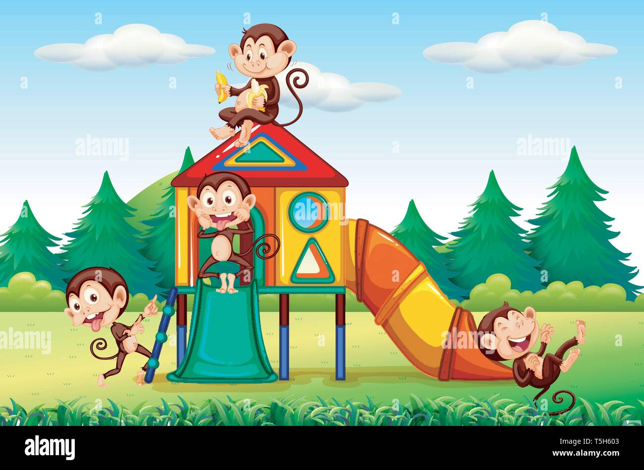 Monkey playing in playground illustration Stock Vector Image & Art - Alamy