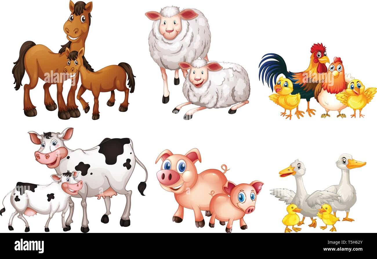 Set of farm animal illustration Stock Vector