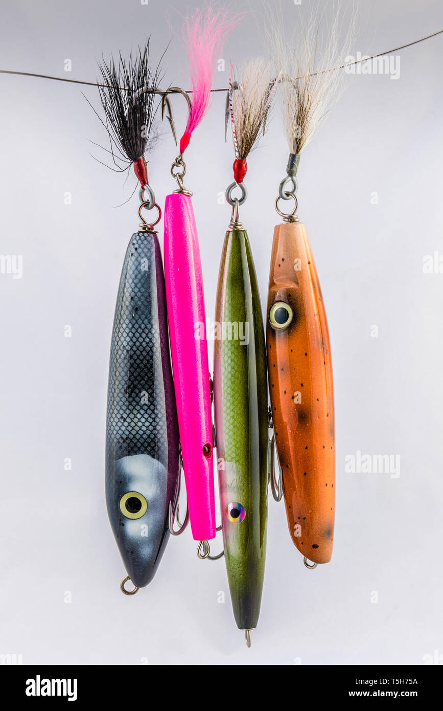 Colorful handmade wooden saltwater fishing lures Stock Photo Alamy