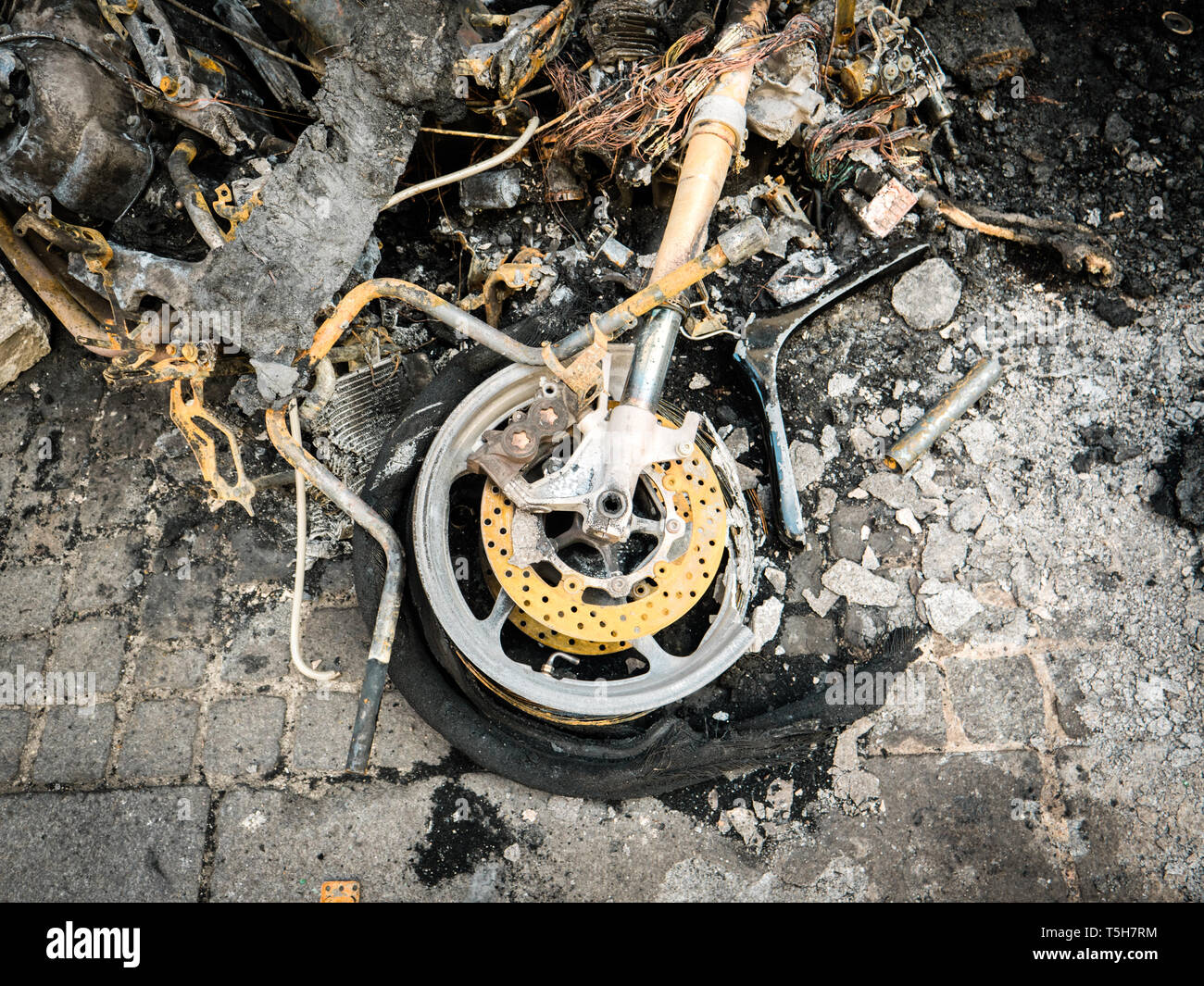 Paris, France - Mar 19, 2019: Detail of burned luxury sport