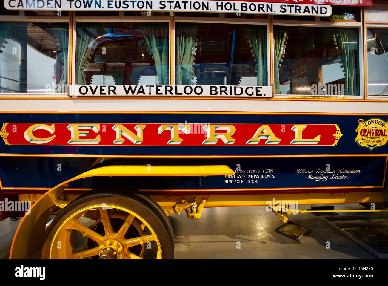 1908 London Central Leyland X2 double decker motor bus, London Transport Museum, London,  England Stock Photo