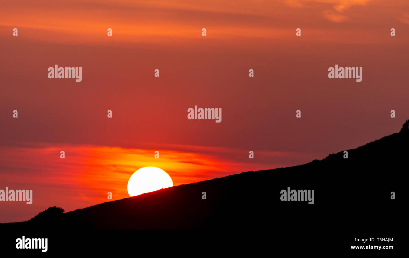 Sunset at Moel Famau in the Clwydian Range Area of Outstanding Natural Beauty, North Wales Stock Photo