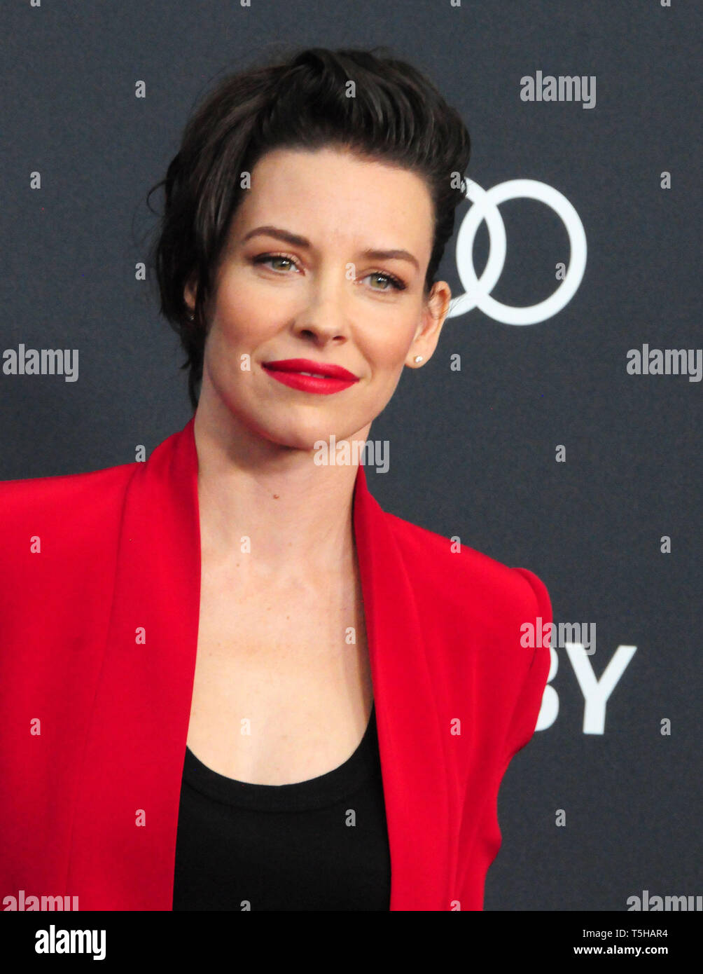 Los Angeles, California, USA 22nd April 2019  Actress Evangeline Lilly attends the World Premiere of Marvel Studios' 'Avengers: Endgame' on April 22, 2019 at Los Angeles Convention Center in Los Angeles, California, USA. Photo by Barry King/Alamy Stock Photo Stock Photo