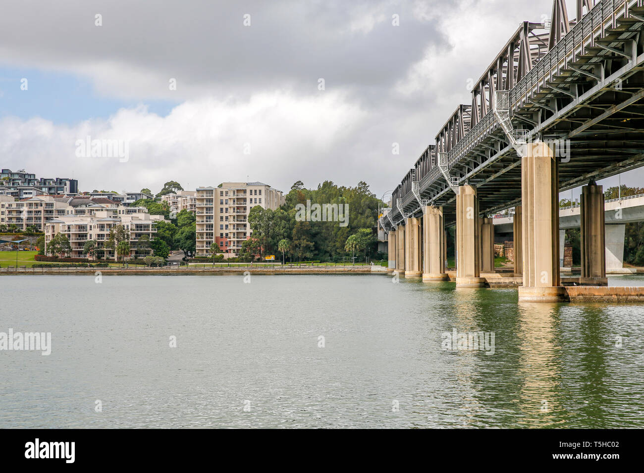 Iron Cove bridge built in the 19th century links the Sydney suburbs of Rozelle and Drummoyne, Sydney,New South Wales,Australia Stock Photo