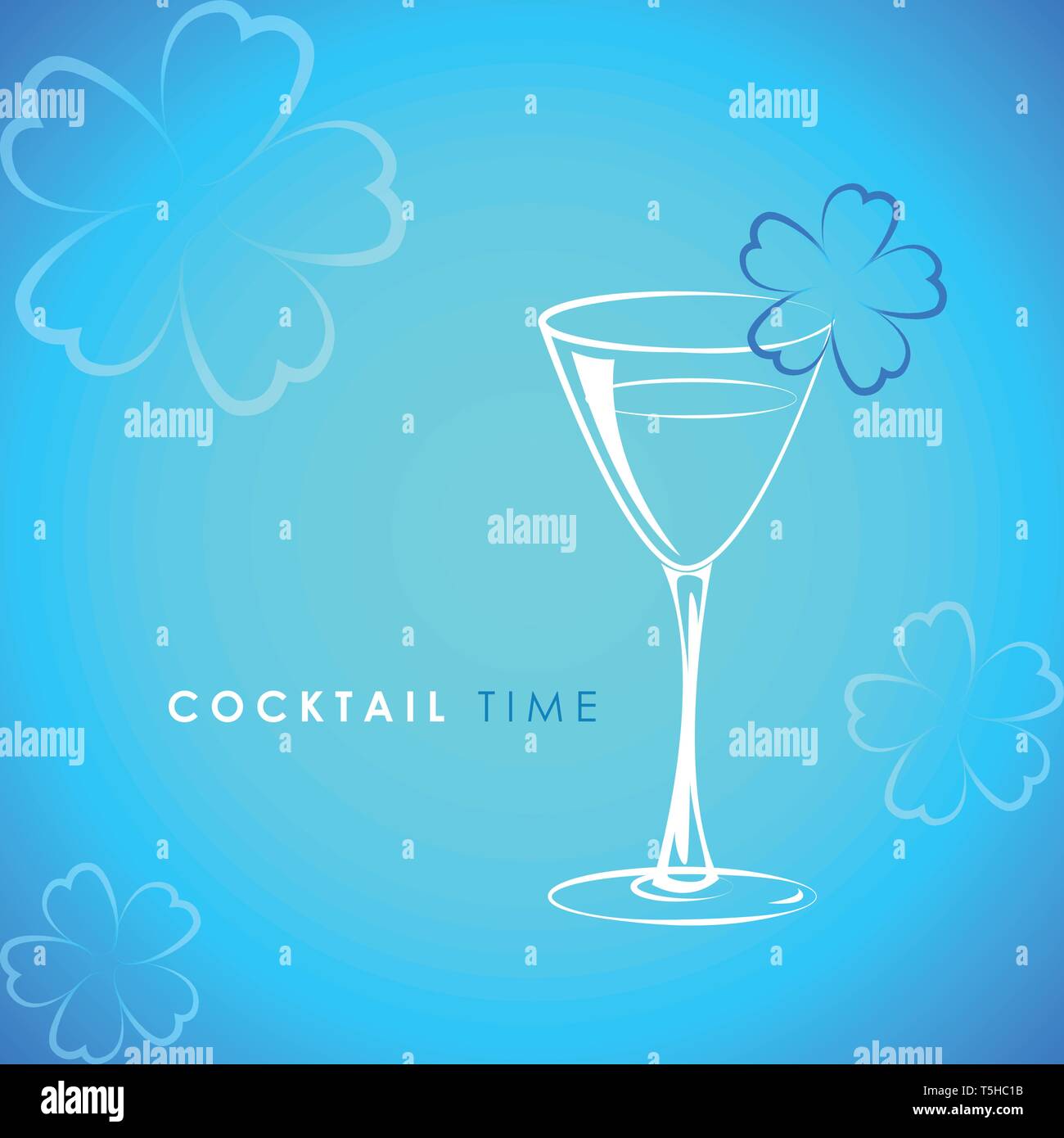 cocktail time glass with flower decoration on blue background vector illustration EPS10 Stock Vector
