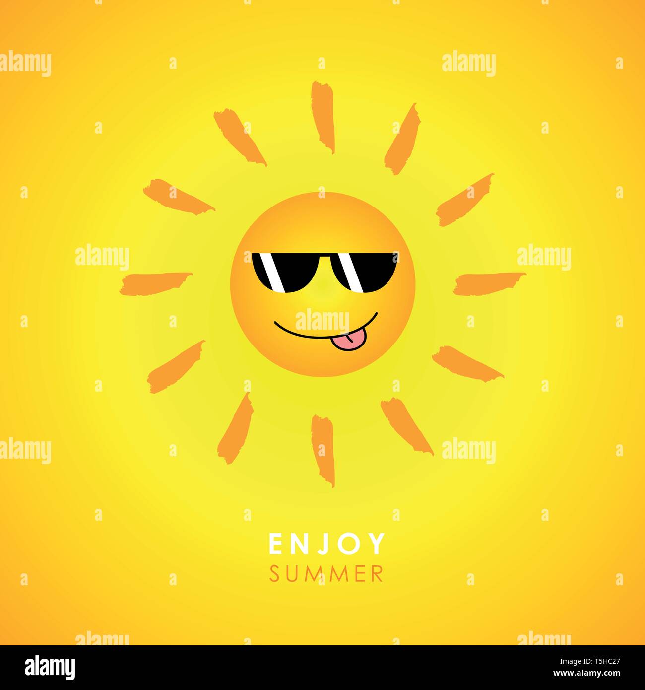happy smiling sun with sunglasses on yellow background vector Illustration EPS10 Stock Vector