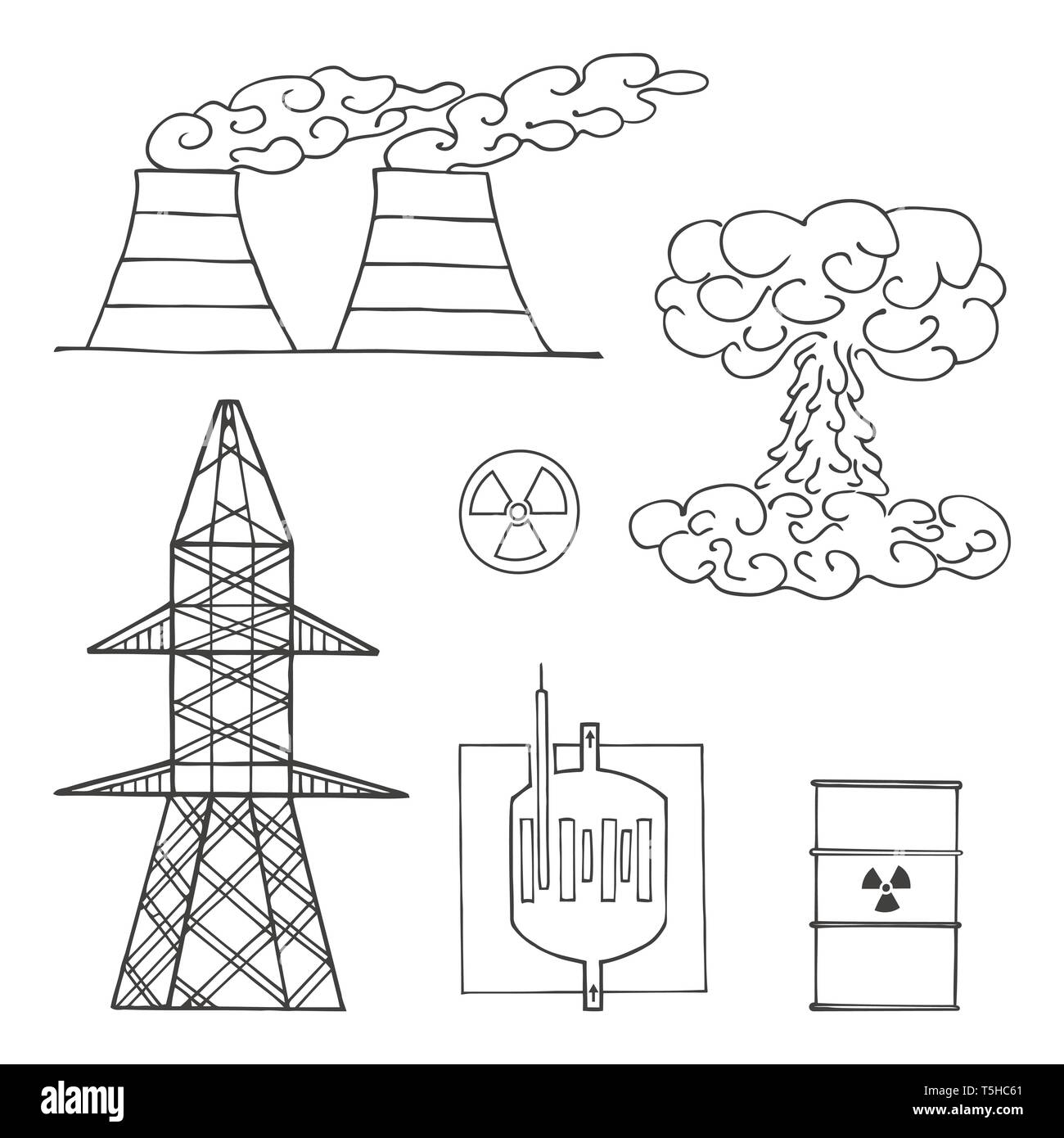 Atomic power station. Toxic waste. Environmental pollution. Vector illustration Stock Vector