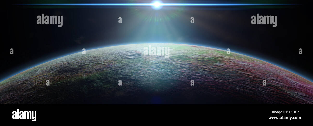 mysterious alien planet lit by a bright blue star Stock Photo - Alamy
