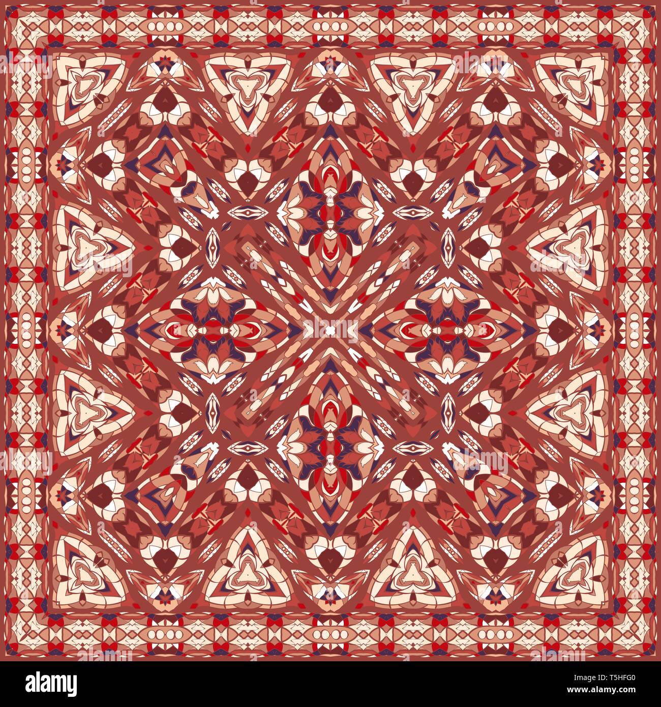 Ancient Arabic square pattern. Red Persian ornament for fabric design, interior decoration, textile scarf, carpet. Stock Vector