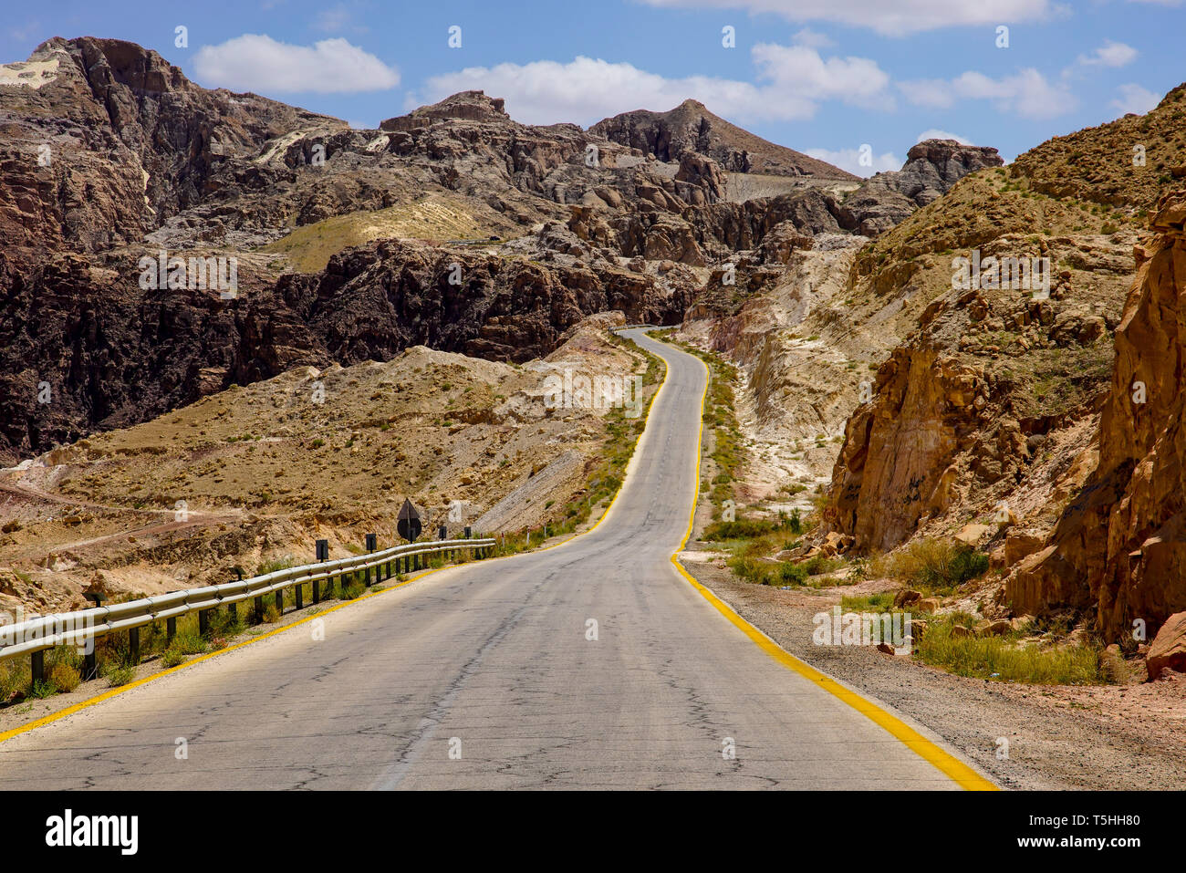Tafilah  Highway and Abarim mountain range, Jordan, Jordan. Stock Photo