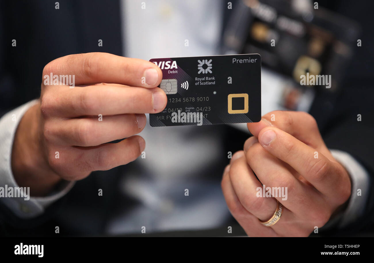 The new 'biometric fingerprint debit card' being demonstrated during its  launch at the RBS Conference Centre in Edinburgh Stock Photo - Alamy