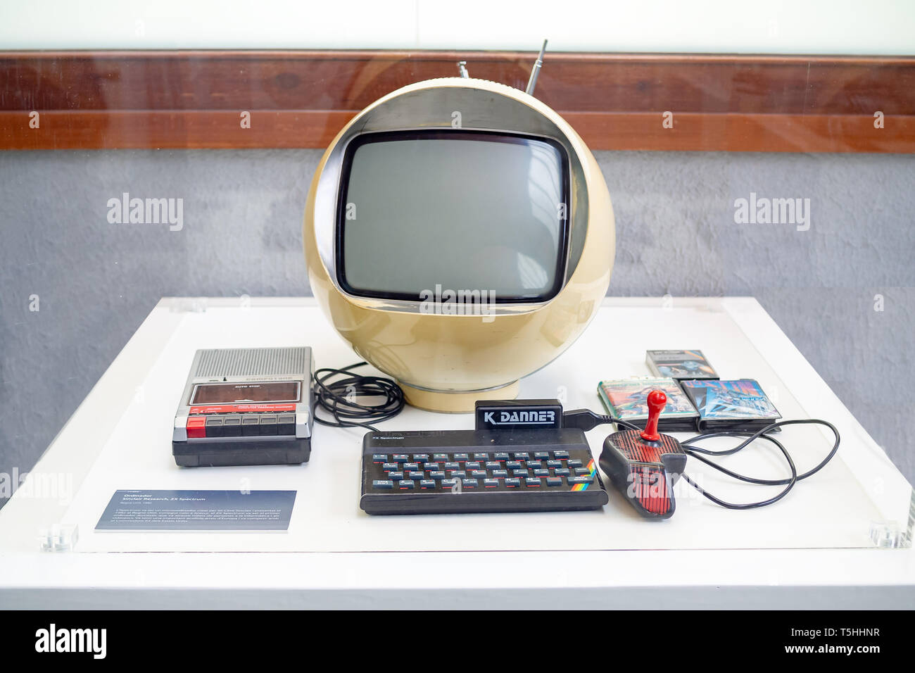 TERRASSA, SPAIN-MARCH 19, 2019: 1982 ZX Spectrum 8-bit personal home computer by Sinclair Research in the National Museum of Science and Technology of Stock Photo