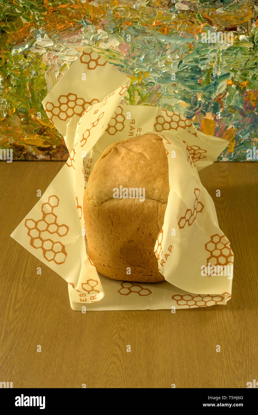 A home made loaf wrapped in a waxed cotton food wrap Stock Photo Alamy
