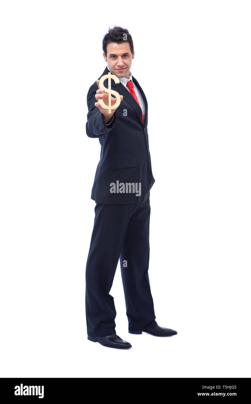 Businessman holding US dollar sign with color Stock Photo - Alamy