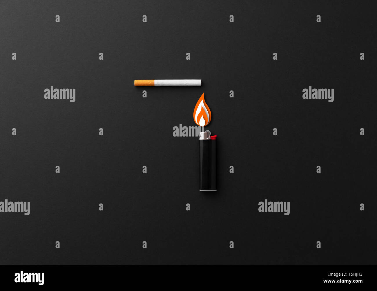 Lighting a cigarette concept over black background Stock Photo Alamy