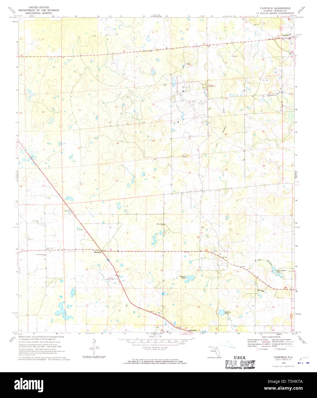 USGS TOPO Map Florida FL Fairfield 346073 1968 24000 Restoration Stock Photo