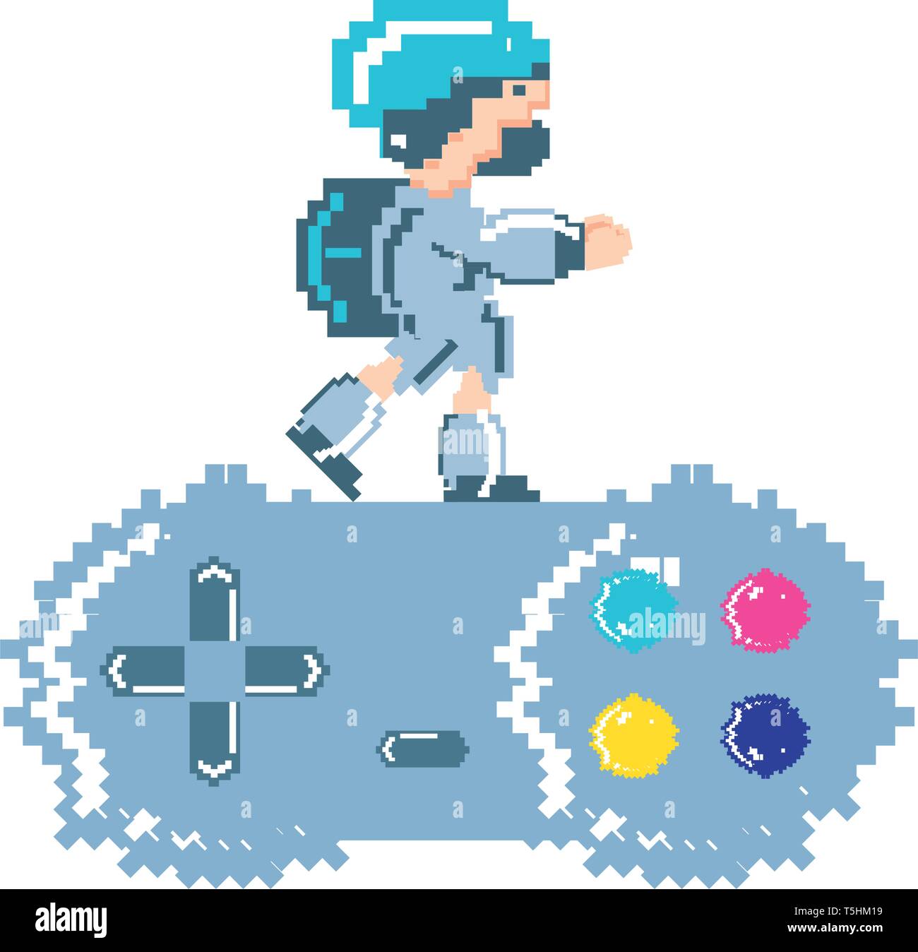 video game control with warrior avatar pixelated vector illustration design Stock Vector