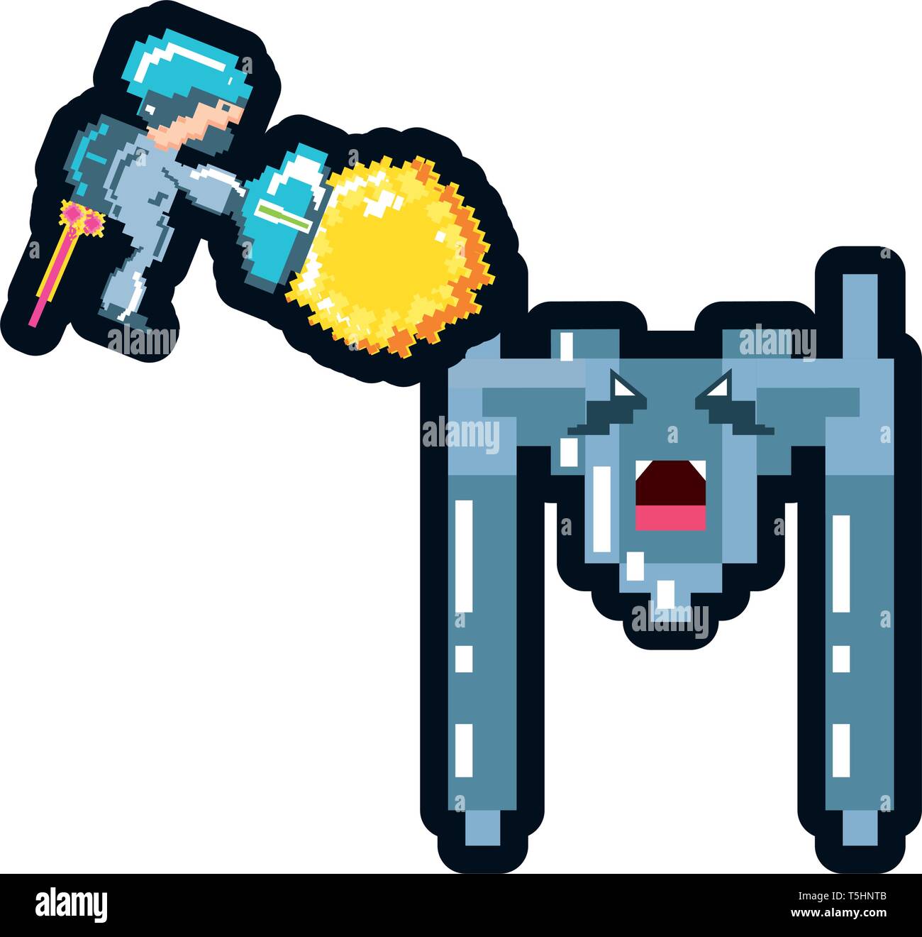 video game avatar pixelated with spaceship vector illustration design Stock Vector
