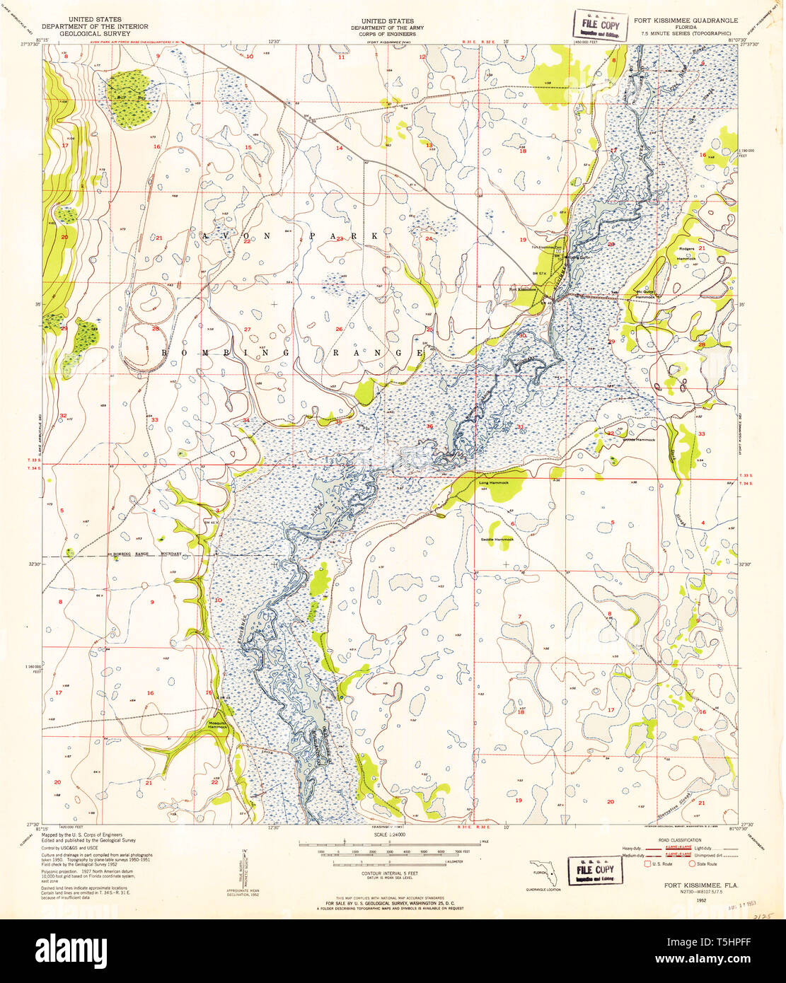 USGS TOPO Map Florida FL Fort Kissimmee 346228 1952 24000 Restoration Stock Photo