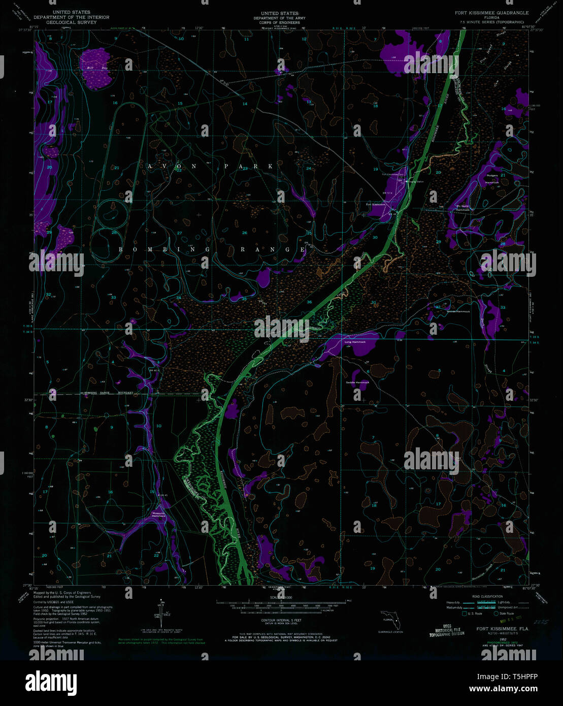 USGS TOPO Map Florida FL Fort Kissimmee 346230 1952 24000 Inverted Restoration Stock Photo