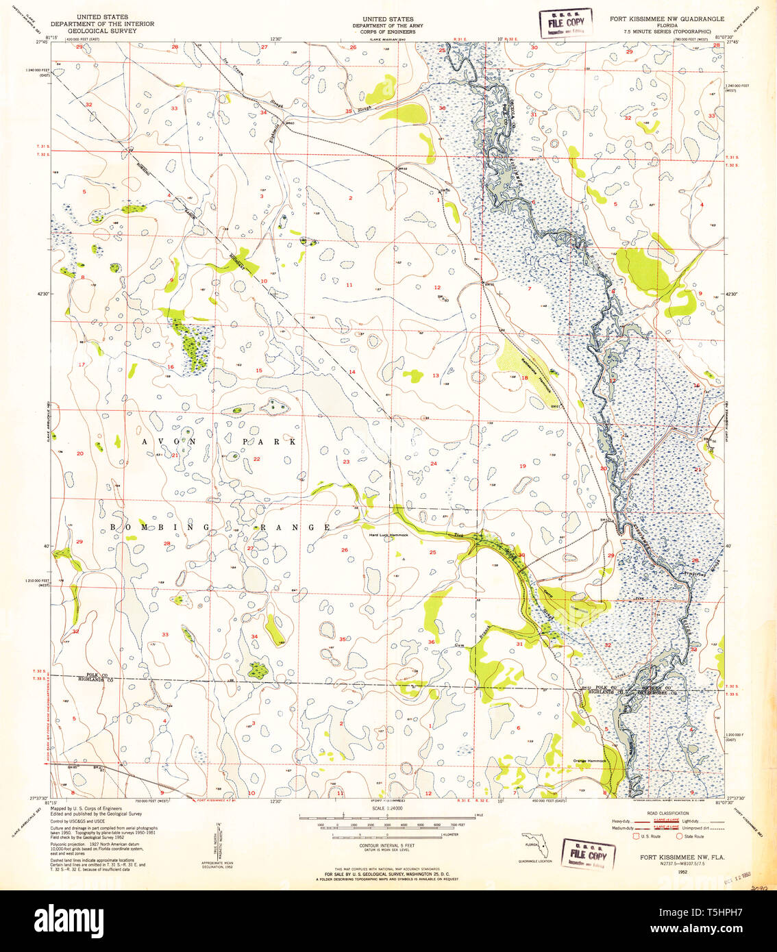 USGS TOPO Map Florida FL Fort Kissimmee NW 346235 1952 24000 Restoration Stock Photo