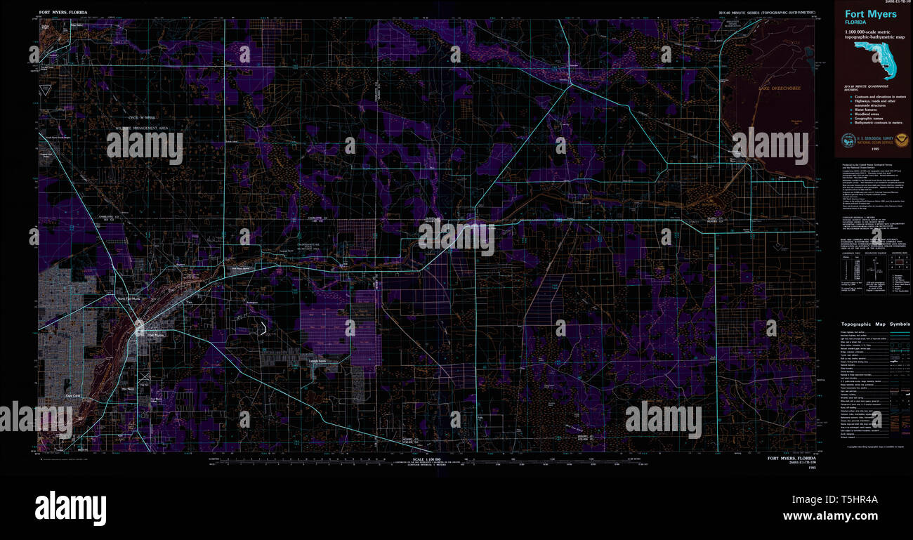 USGS TOPO Map Florida FL Fort Myers - Usgs Topo Map Florida Fl Fort Myers 346274 1985 100000 Inverted Restoration T5HR4A 