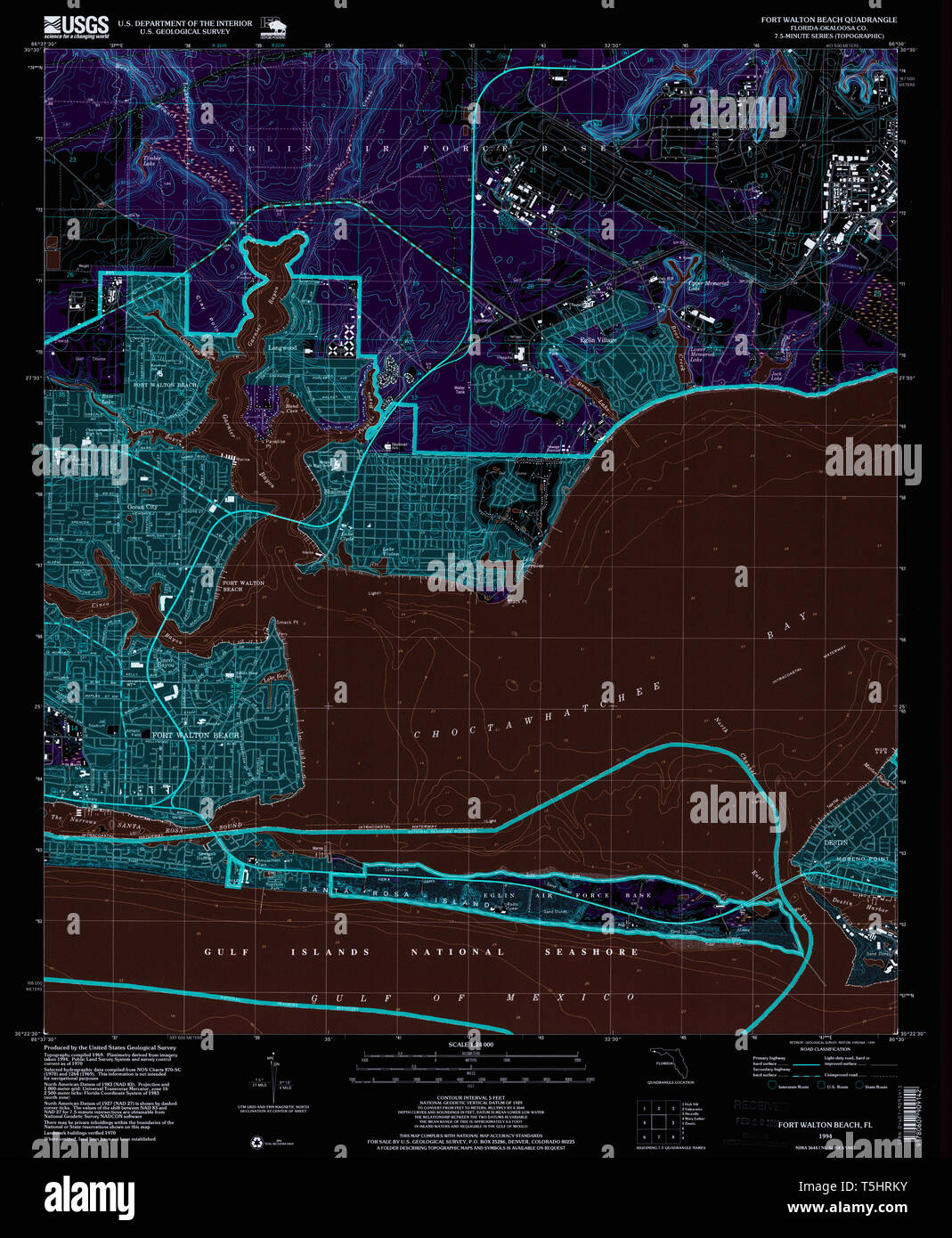 Map of fort walton beach hi res - Usgs Topo Map Florida Fl Fort Walton Beach 346327 1994 24000 Inverted Restoration T5HRKY