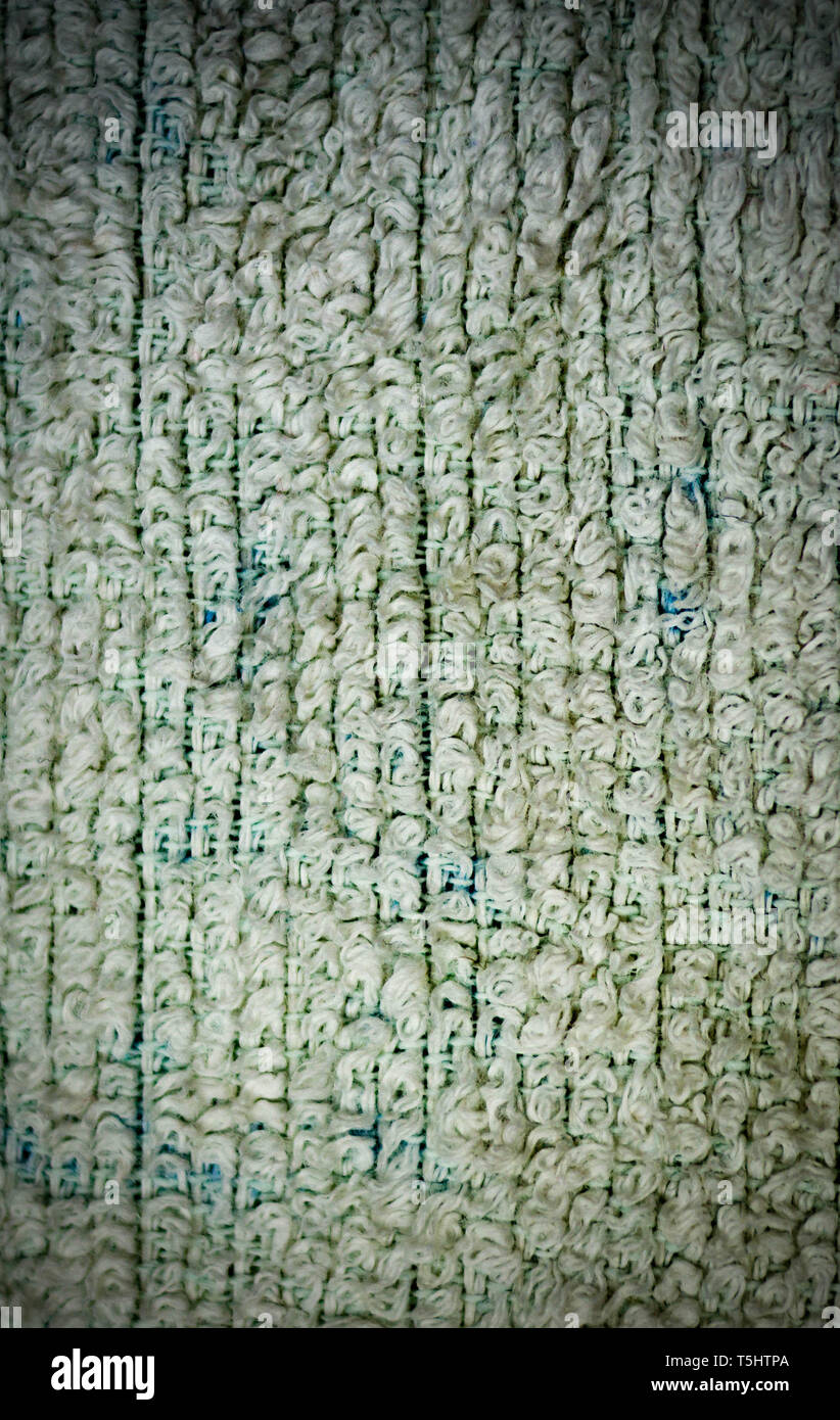 white detailed fabric terry cloth texture close-up with vignette. background, still life. Stock Photo