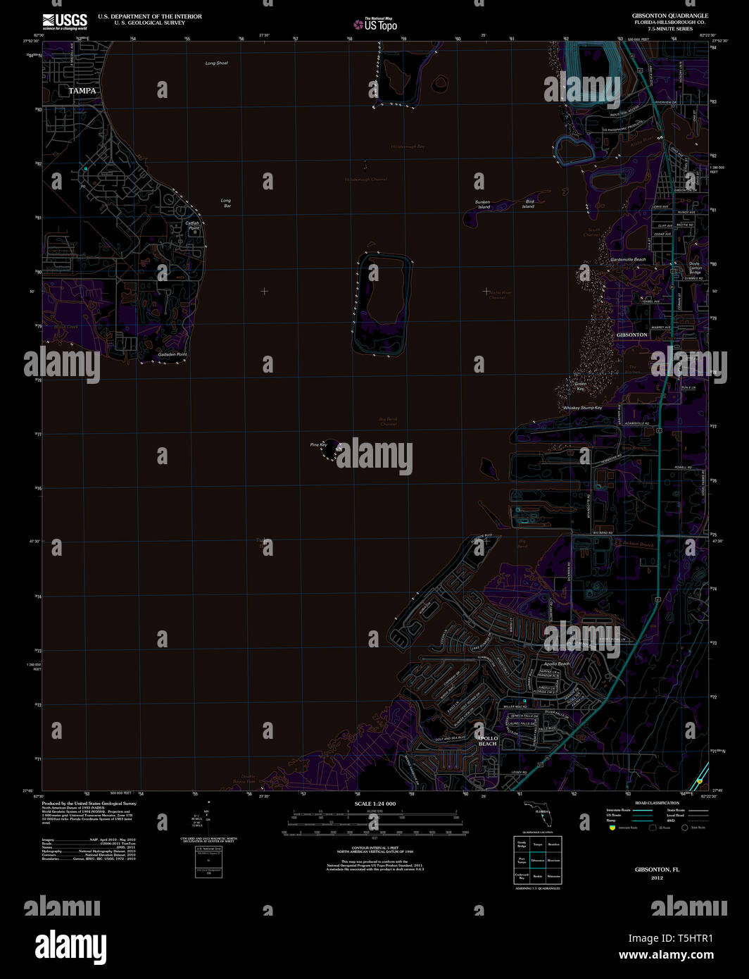 USGS TOPO Map Florida FL Gibsonton 20120718 TM Inverted Restoration Stock Photo Alamy