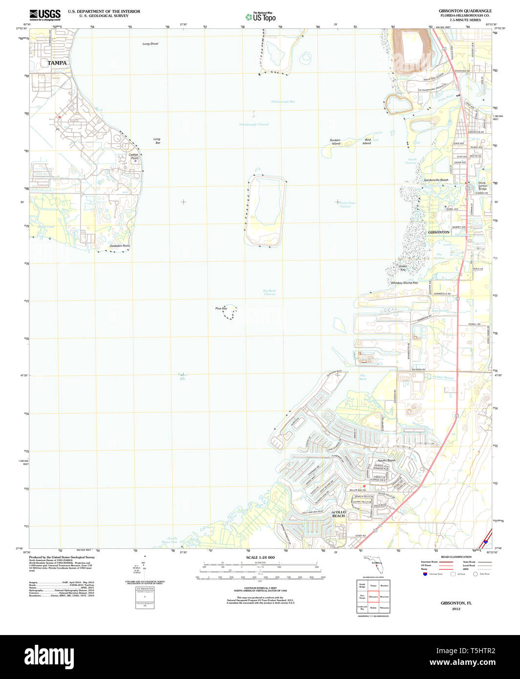 Gibsonton hi res stock photography - Usgs Topo Map Florida Fl Gibsonton 20120718 Tm Restoration T5HTR2 