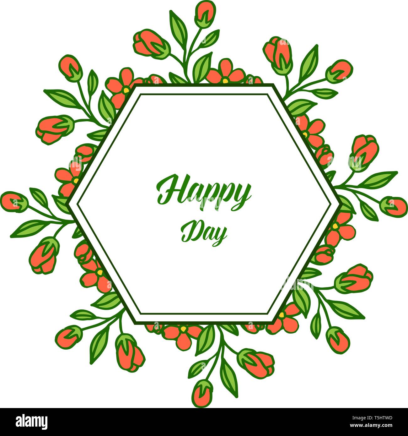 Vector illustration writing happy day for beautiful orange flower frame ...