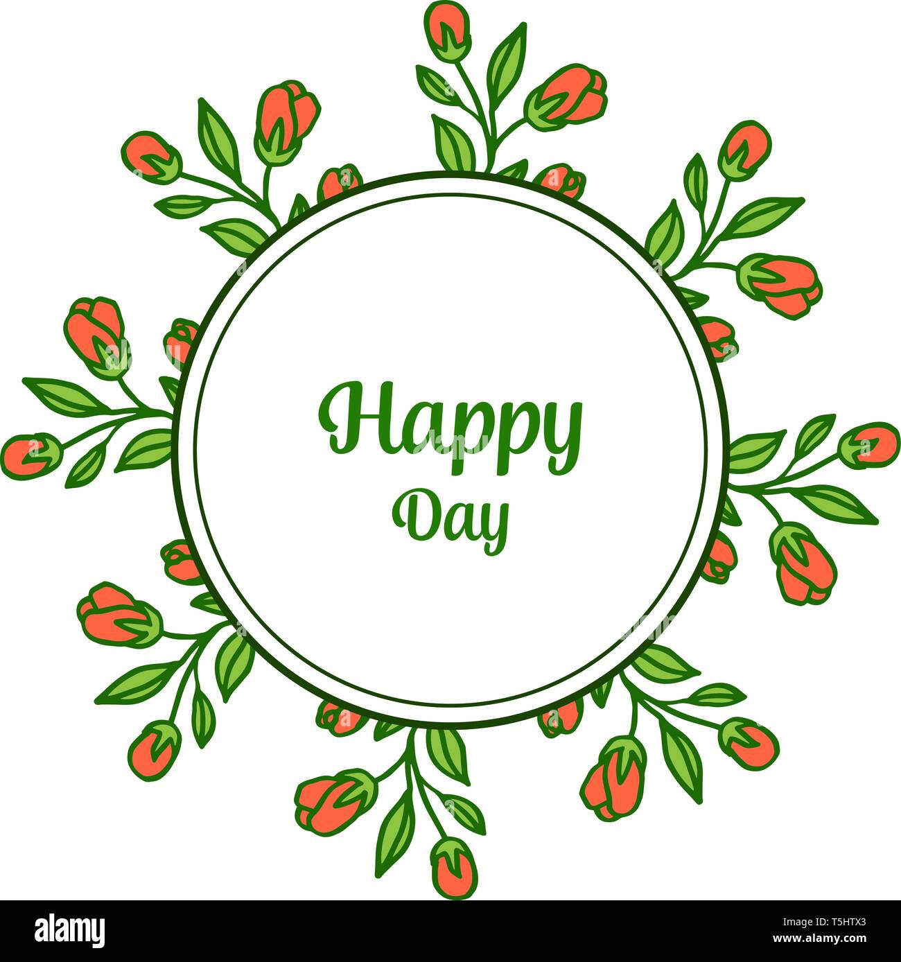 Vector illustration writing happy day for beautiful orange flower frame ...