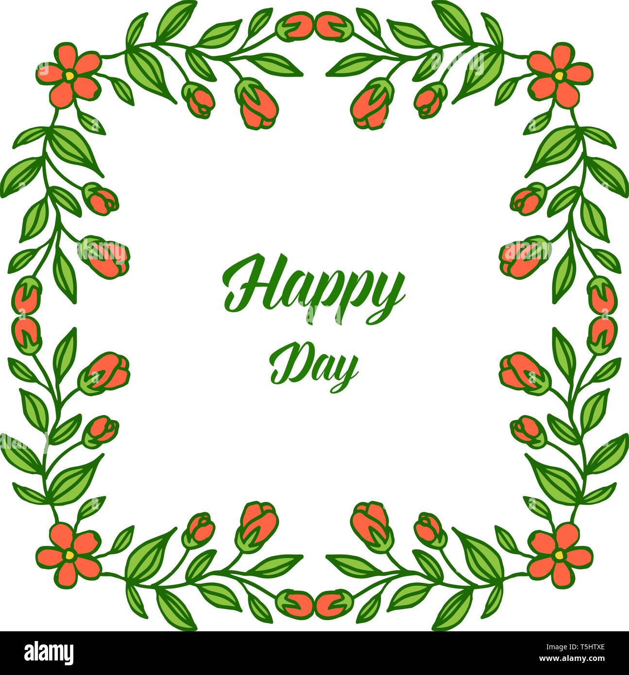 Vector illustration writing happy day for beautiful orange flower frame ...