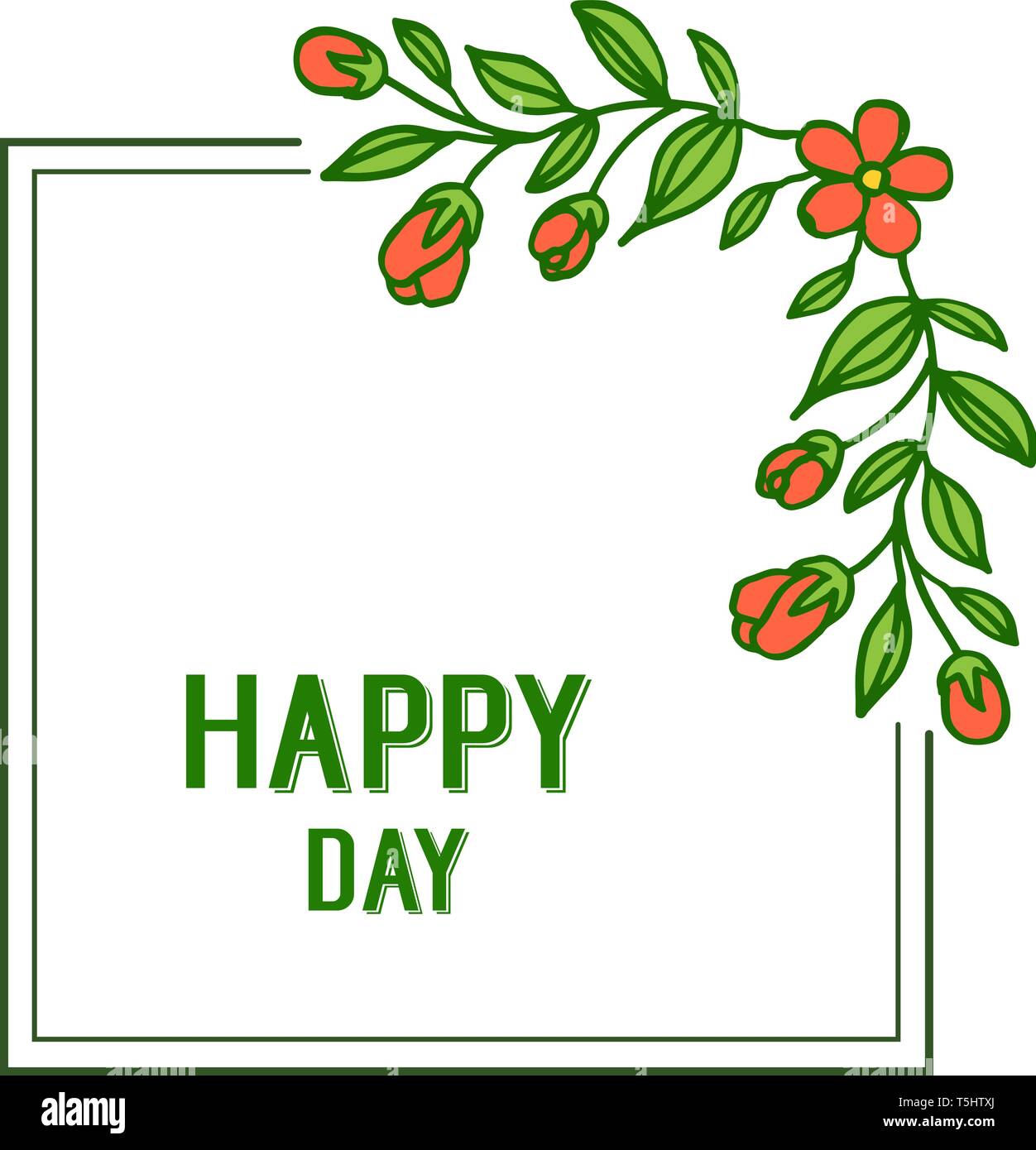 Vector illustration writing happy day for beautiful orange flower frame ...