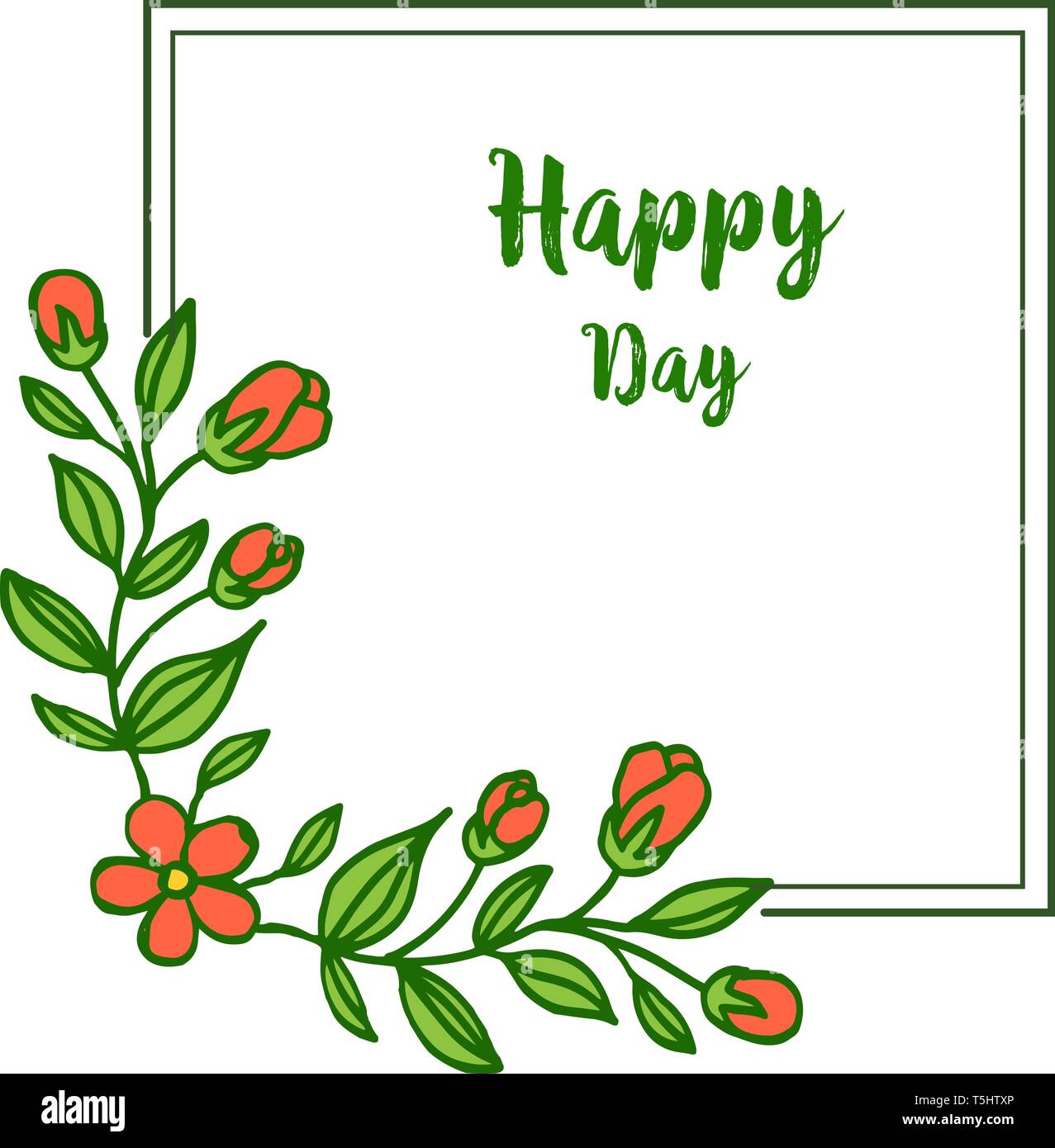 Vector illustration lettering happy day for frame flower orange and ...