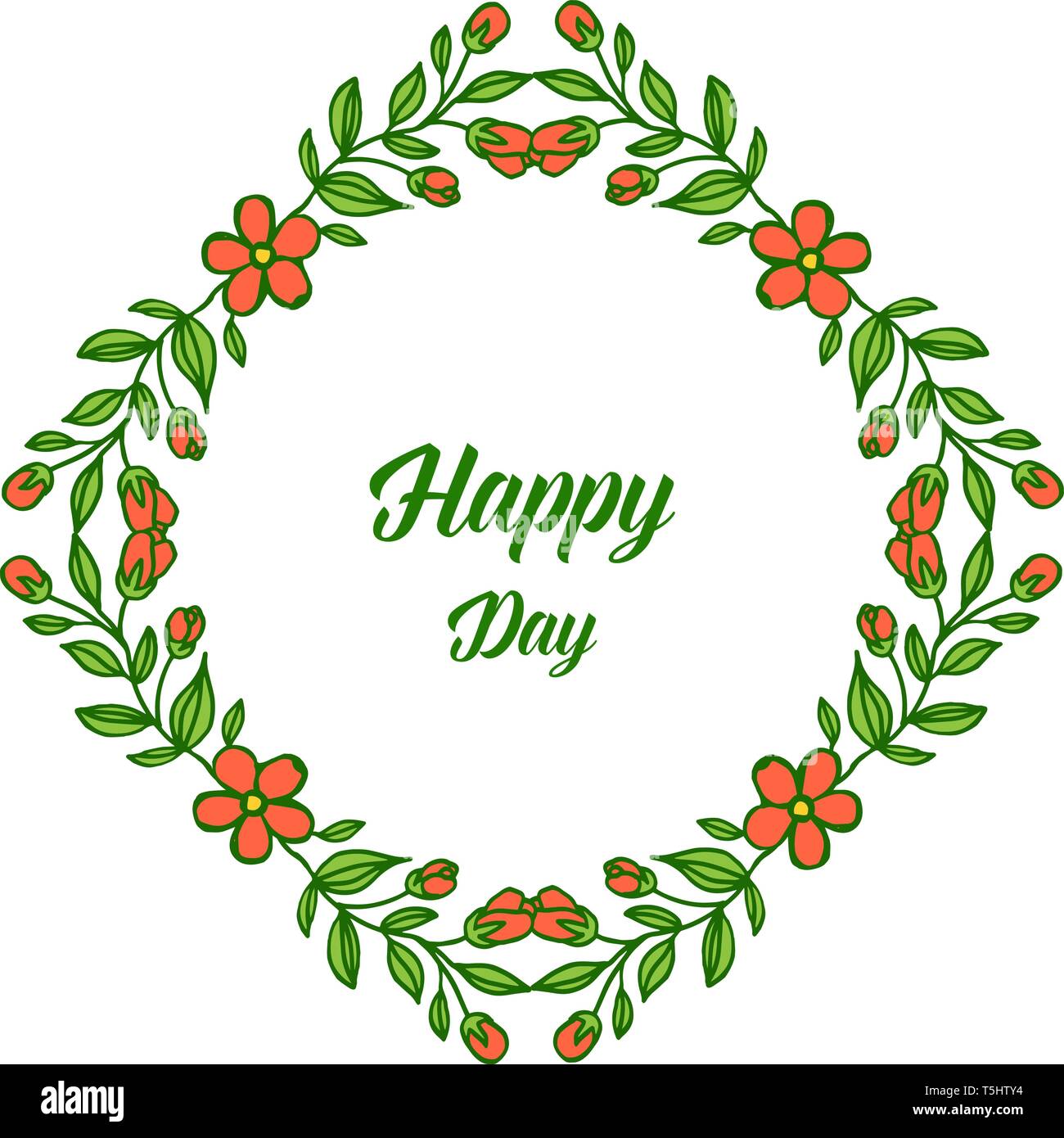 Vector illustration lettering happy day for frame flower orange and ...