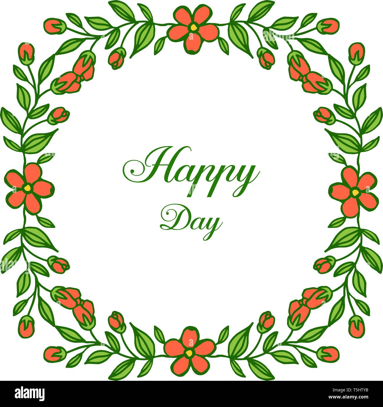 Vector illustration lettering happy day for frame flower orange and ...